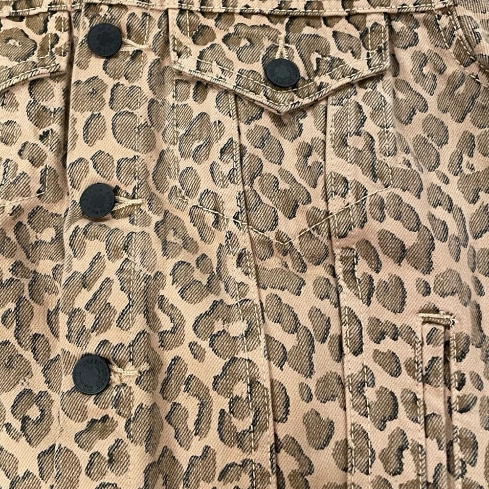 Lucky Brand Womens XS Leopard Denim Jacket The Tomboy Trucker Animal Print Brown - Picture 5 of 16